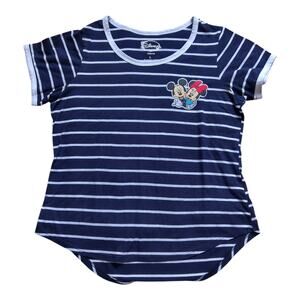Women's Disney Mickey & Minnie Mouse, Navy/White Striped T-shirt, Size Large